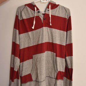American Eagle Red and Grey Stripped Hoodie Size L